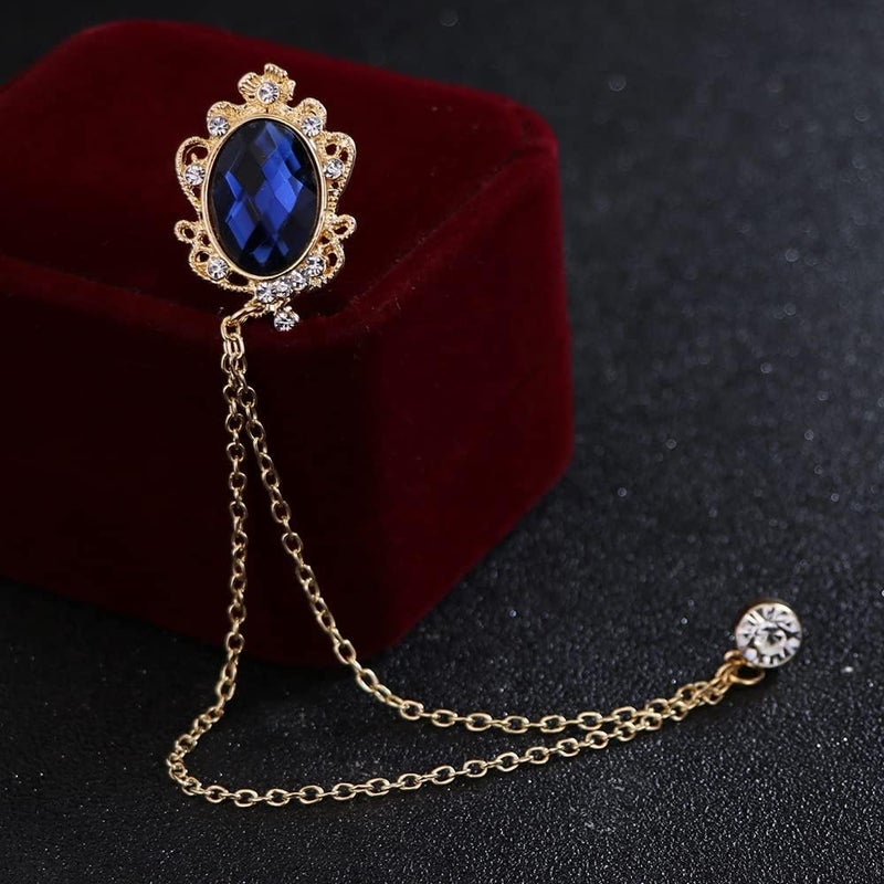 GUAFEIH Men's Gem Brooch Lapel Pin Badge Hanging Chains Collar Brooches Pin for Career Suit Tuxedo of Shirts Tie Hat Scarf for Boyfriend Father Birthday - Image 4